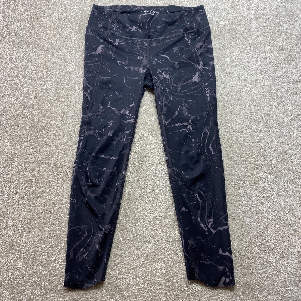 Athleta Leggings Womens Medium Black Gray Marble High Rise Pocket Athletic Yoga